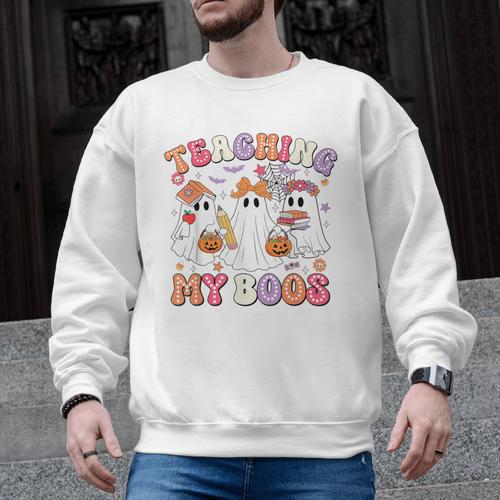 Teaching My Boos Cute Spooky Ghost Teacher Halloween Women Men Graphic Sweatshirt - teacherstshirts.com