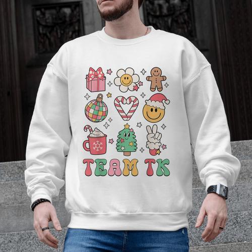 Team TK Teacher Christmas Groovy Smile Face Girl Boy Kid TK Men Graphic Sweatshirt - teacherstshirts.com AU