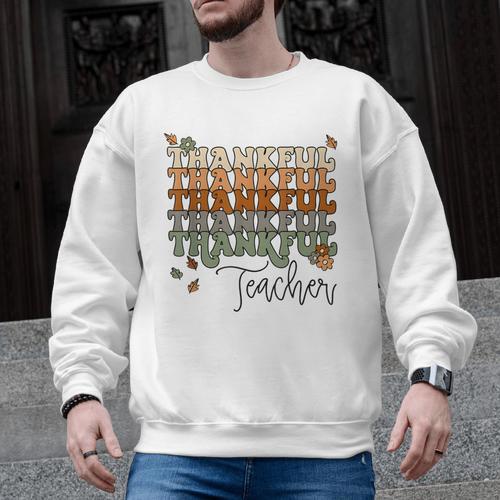 Thankful Teacher Thanksgiving Fall Pumpkin Turkey Men Graphic Sweatshirt - teacherstshirts.com CA