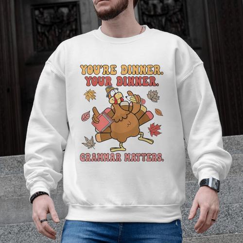 Thanksgiving Grammar Thankful English Teacher Fall Turkey Men Graphic Sweatshirt - teacherstshirts.com AU
