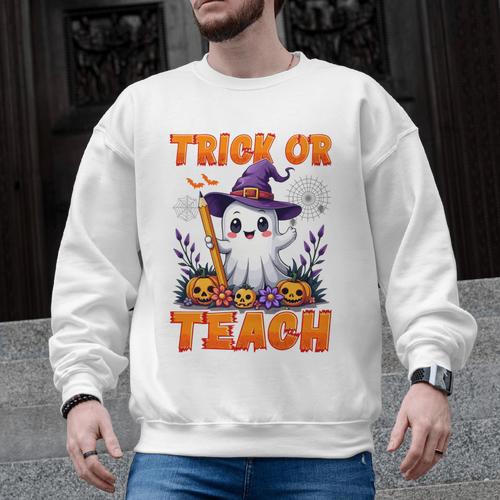Trick Or Teach Teacher Halloween Ghost Pencil Floral Men Graphic Sweatshirt - teacherstshirts.com UK