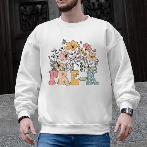 Wildflower Pre-K Preschool Team Floral Teacher Girls Men Graphic Sweatshirt - teacherstshirts.com