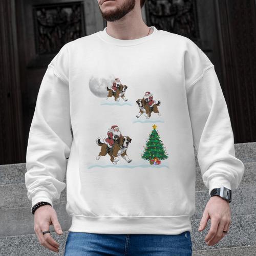 Xmas Lighting Tree Santa Riding Boston Terrier Christmas Men Graphic Sweatshirt - Bostonterriersmerch.com