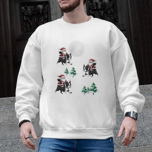 Xmas Tree Santa Riding Boston Terrier Christmas Men Graphic Sweatshirt - Bostonterriersmerch.com