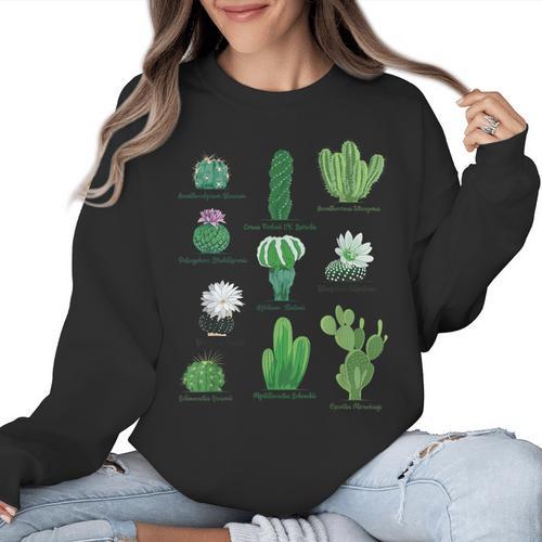 10 Types Of Cactus Succulent Teacher Chart Cactus Lover Tee Women Crewneck Sweatshirt - teacherstshirts.com AU