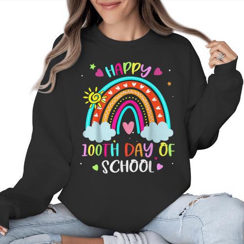 100th Day Of School Rainbow Happy 100 Days Smarter Teacher Women Crewneck Sweatshirt - teacherstshirts.com UK