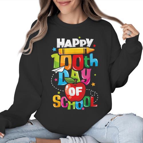 100th Day Of School Teachers Kids Child Happy 100 Days Women Crewneck Sweatshirt - teacherstshirts.com AU