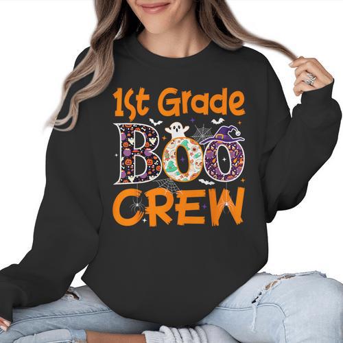 1st Grade Boo Crew First Grade Halloween Teacher Women Crewneck Sweatshirt - teacherstshirts.com AU