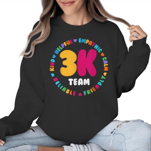 3K Team & Teacher Squad Threes Crew PreK Elementary Team Women Crewneck Sweatshirt - teacherstshirts.com UK