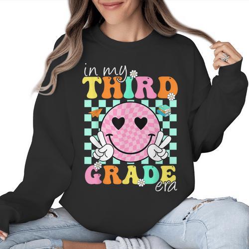 In My 3rd Grade Era Back To School Smile Face Teacher Kid Women Crewneck Sweatshirt - teacherstshirts.com