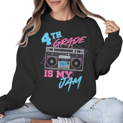 4th Grade Is My Jam Vintage 80s Boombox Teacher Student Women Crewneck Sweatshirt - teacherstshirts.com CA