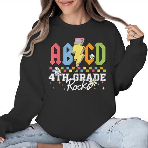 4th Grade Rocks ABCD Back To School Rock Teachers Women Crewneck Sweatshirt - teacherstshirts.com UK