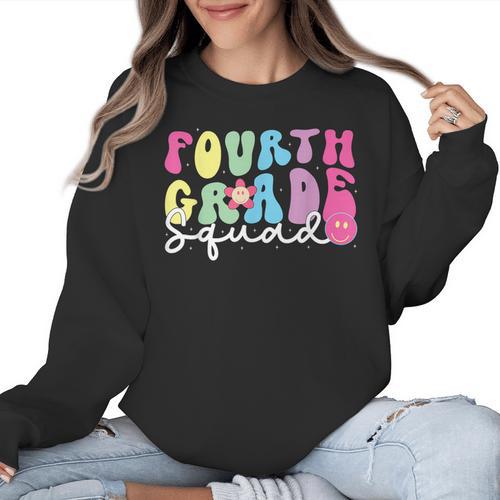 4th Grade Squad Fourth Teacher Student Team Back To School Women Crewneck Sweatshirt - teacherstshirts.com CA