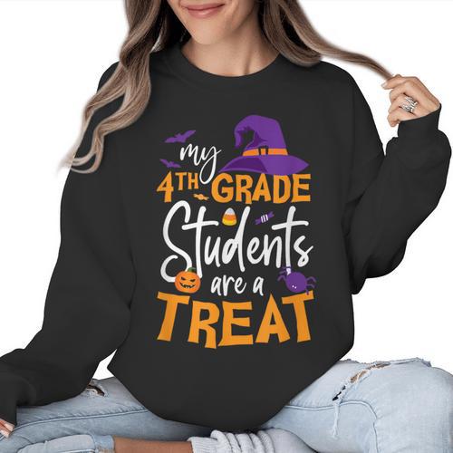 My 4th Grade Students Are a Treat Teacher Halloween Witch For Men Women Kids Women Crewneck Sweatshirt - teacherstshirts.com DE