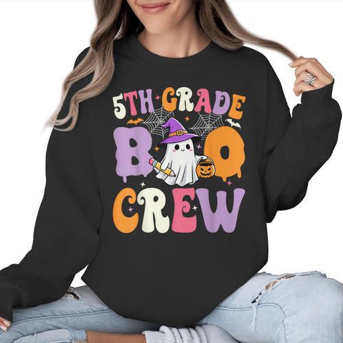 5th Grade Boo Crew Spooky Fifth Grade Halloween Teacher Women Crewneck Sweatshirt - teacherstshirts.com AU