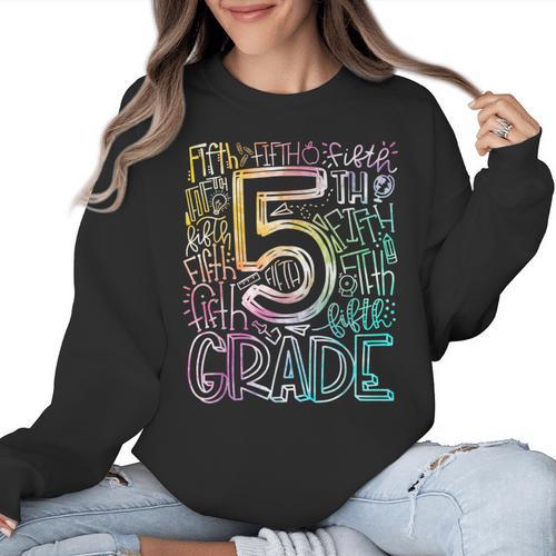 5th Grade Typography Team Fifth Grade Teacher Back To School Women Crewneck Sweatshirt - teacherstshirts.com DE