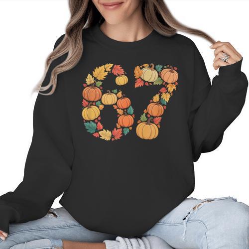 67 6 7 Fall Leaves For Teachers 67 Teacher Women Crewneck Sweatshirt - teacherstshirts.com CA