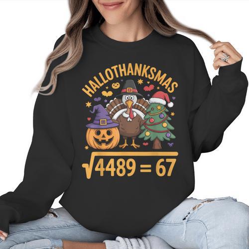 67 Meme Math Teacher Root 4489 Hallothanksmas Six Seven Women Crewneck Sweatshirt - teacherstshirts.com