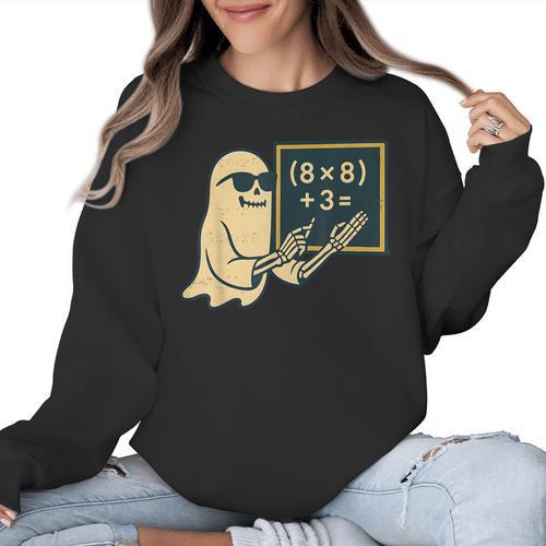 67 Teacher Halloween Skeleton Ghost Six Seven Meme Math Women Crewneck Sweatshirt - teacherstshirts.com AU
