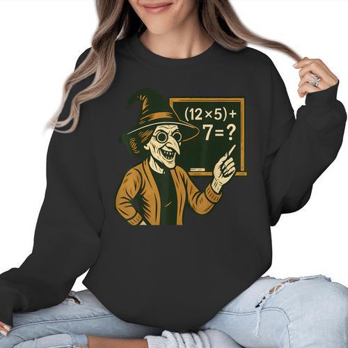 67 Teacher Halloween Witch Six Seven Meme Brainrot Math Joke Women Crewneck Sweatshirt - teacherstshirts.com DE