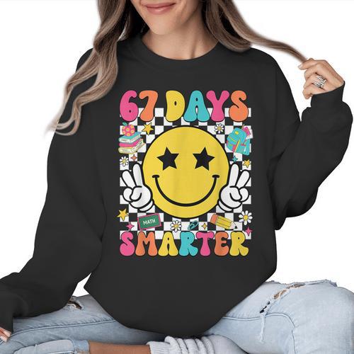 67th Day Of School Shirt 67 Days Smarter Teacher Boy Girls Women Crewneck Sweatshirt - teacherstshirts.com CA
