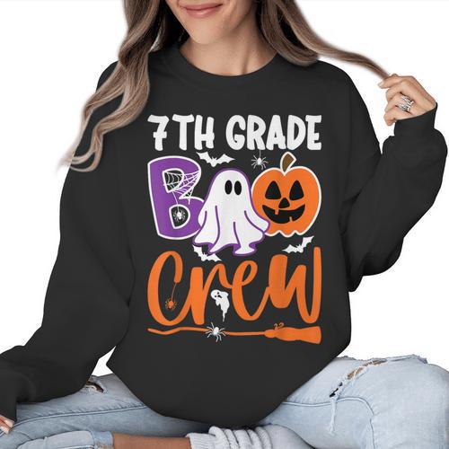 7th Grade Boo Crew Teacher Student Halloween Costume Women Crewneck Sweatshirt - teacherstshirts.com CA