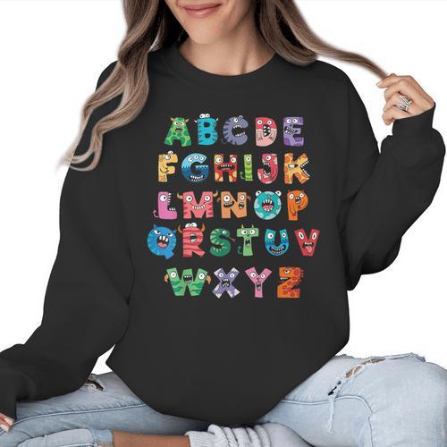 ABC Cute Monster Alphabet Halloween Teacher Costume Kids Women Crewneck Sweatshirt - teacherstshirts.com