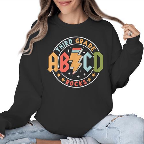 ABCD 3rd Grade Rocks Pencil Lightning Teachers Rock Boys Women Crewneck Sweatshirt - teacherstshirts.com AU