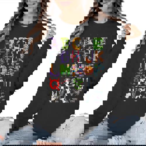 ABCs Alphabet Halloween Learning Kindergarten Teachers Women Crewneck Sweatshirt - teacherstshirts.com