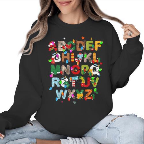 ABCs Learning Kindergarten Teacher Christmas Lights Alphabet For Men Women Kids Women Crewneck Sweatshirt - teacherstshirts.com CA