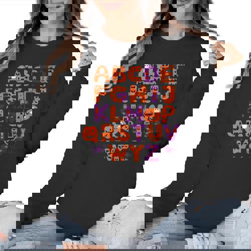 ABCs Learning Kindergarten Teacher Halloween Alphabet Women Crewneck Sweatshirt - teacherstshirts.com