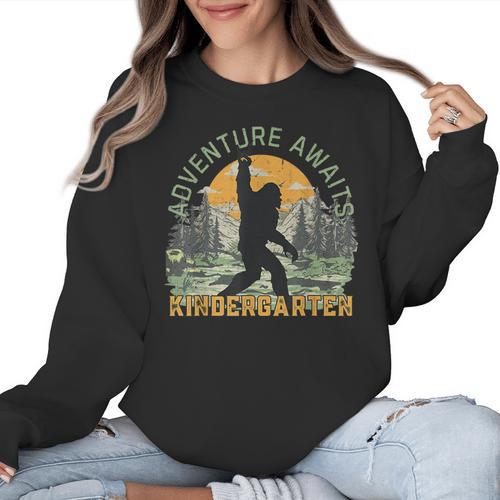 Adventure Awaits Bigfoot Teacher Kindergarten Back To School Women Crewneck Sweatshirt - teacherstshirts.com