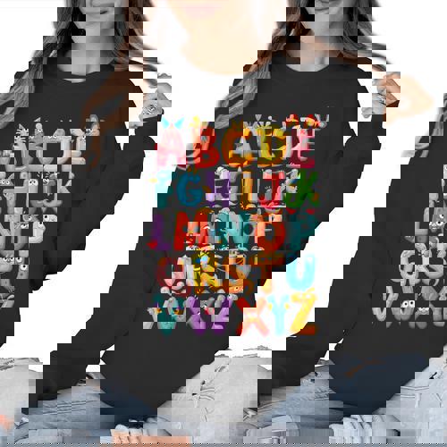 Alphabet A-Z ABC Kids Back To School Pre K Teachers Women Crewneck Sweatshirt - teacherstshirts.com