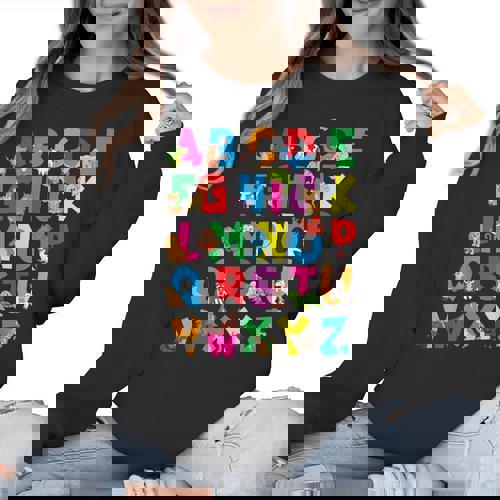 Alphabet Animals ABCs Zoo Kids Boys Girls Teacher Women Crewneck Sweatshirt - teacherstshirts.com