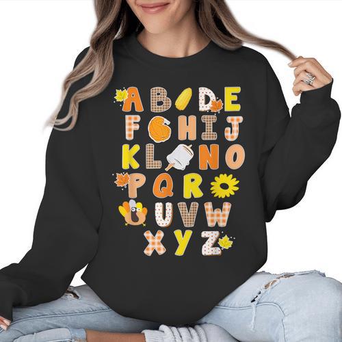 Alphabet Turkey Thanksgiving Costume Preschool Teacher Men Women Women Crewneck Sweatshirt - teacherstshirts.com AU
