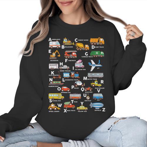 Alphabet Vehicles ABCs Learning Teachers Kids Boys Girls Women Crewneck Sweatshirt - teacherstshirts.com DE