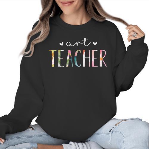 Art Teacher Cute Floral Women Crewneck Sweatshirt - teacherstshirts.com CA