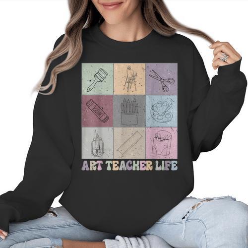 Art Teacher Life Retro Groovy Teaching Future Artists Women Crewneck Sweatshirt - teacherstshirts.com DE