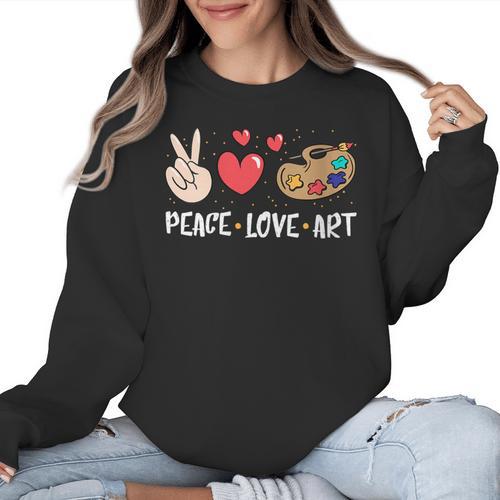 Art Teacher Peace Love Art For Artists And Painters Women Crewneck Sweatshirt - teacherstshirts.com CA