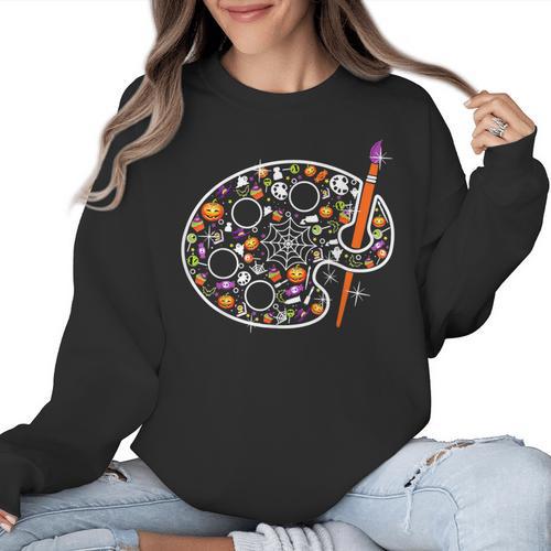 Art Teacher Pumpkin Scary Halloween Costume Men Women Women Crewneck Sweatshirt - teacherstshirts.com AU