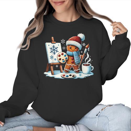 Artist Gingerbread Painter Art Teacher Student Christmas Women Crewneck Sweatshirt - teacherstshirts.com CA