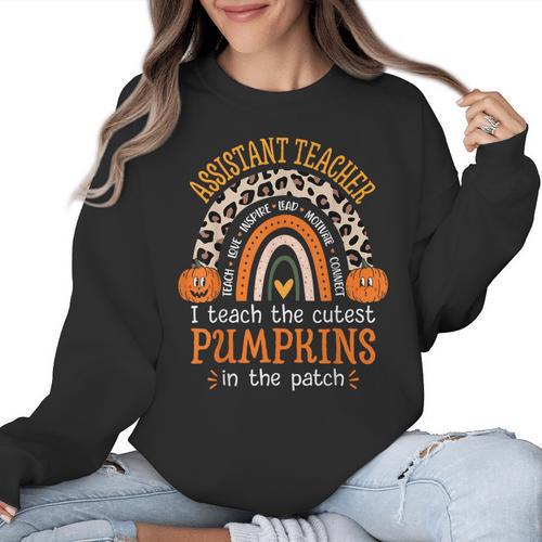 Assistant Teacher Rainbow Leopard Halloween Teacher Women Crewneck Sweatshirt - teacherstshirts.com
