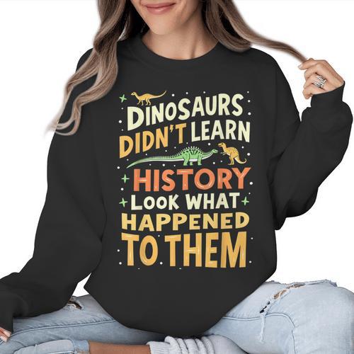 Back To School Dinosaur Social Studies Teacher Student Women Crewneck Sweatshirt - teacherstshirts.com CA