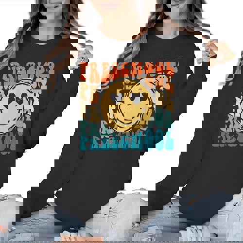 Back To School Groovy Smile Preschool Teachers Students Kids Women Crewneck Sweatshirt - teacherstshirts.com