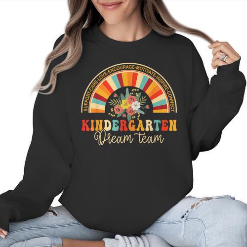 Back To School Kindergarten Dream Team Teacher Love Floral Women Crewneck Sweatshirt - teacherstshirts.com CA