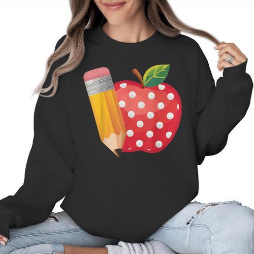 Back To School Pencil And Apple Teacher Student Women Crewneck Sweatshirt - teacherstshirts.com