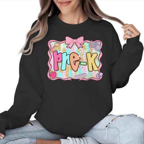 Back To School Pre-K Preppy Teacher Girl Women Crewneck Sweatshirt - teacherstshirts.com UK