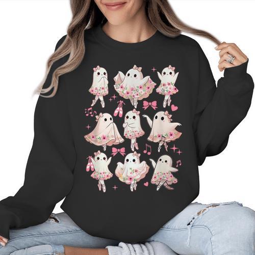 Ballet Ghost Ballet Dancer Spooky Dance Halloween Teacher Women Crewneck Sweatshirt - teacherstshirts.com AU