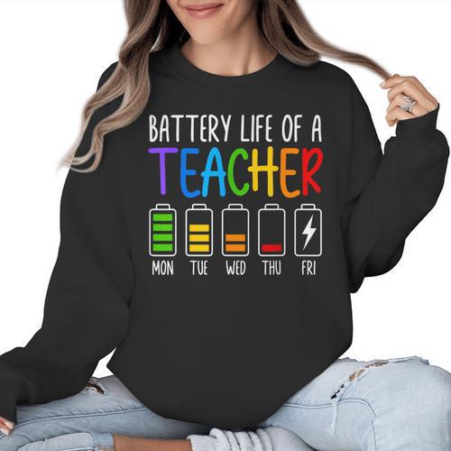 Battery Life Of A Teacher School Teacher Appreciation Women Crewneck Sweatshirt - teacherstshirts.com AU