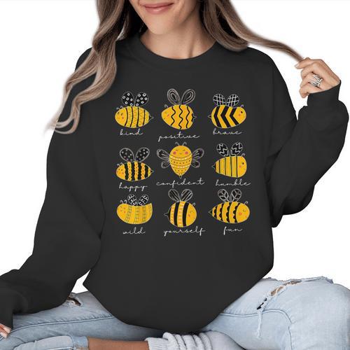 Bee Kind Positive Brave Happy Confident Humble Teacher Women Crewneck Sweatshirt - teacherstshirts.com AU